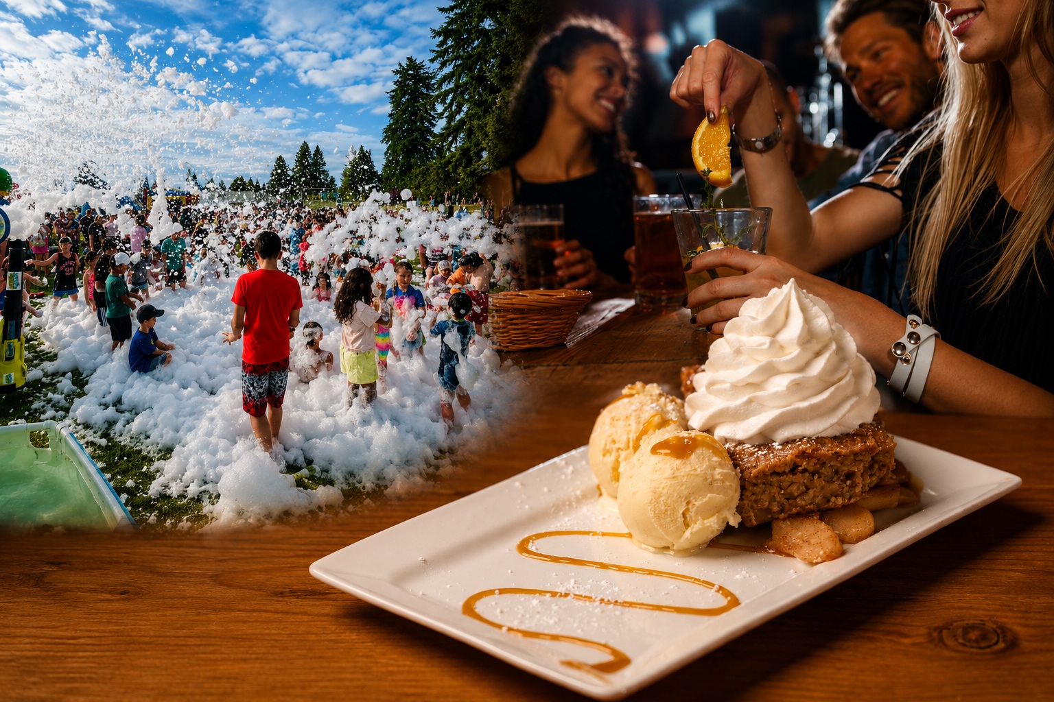 monster foam and apple crumble and whip cream